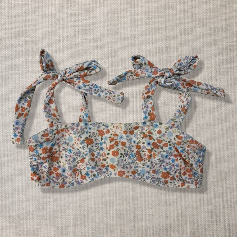 Chelsea & Violet Floral Bikini Top Tie Strap Bandeau S Blue Orange